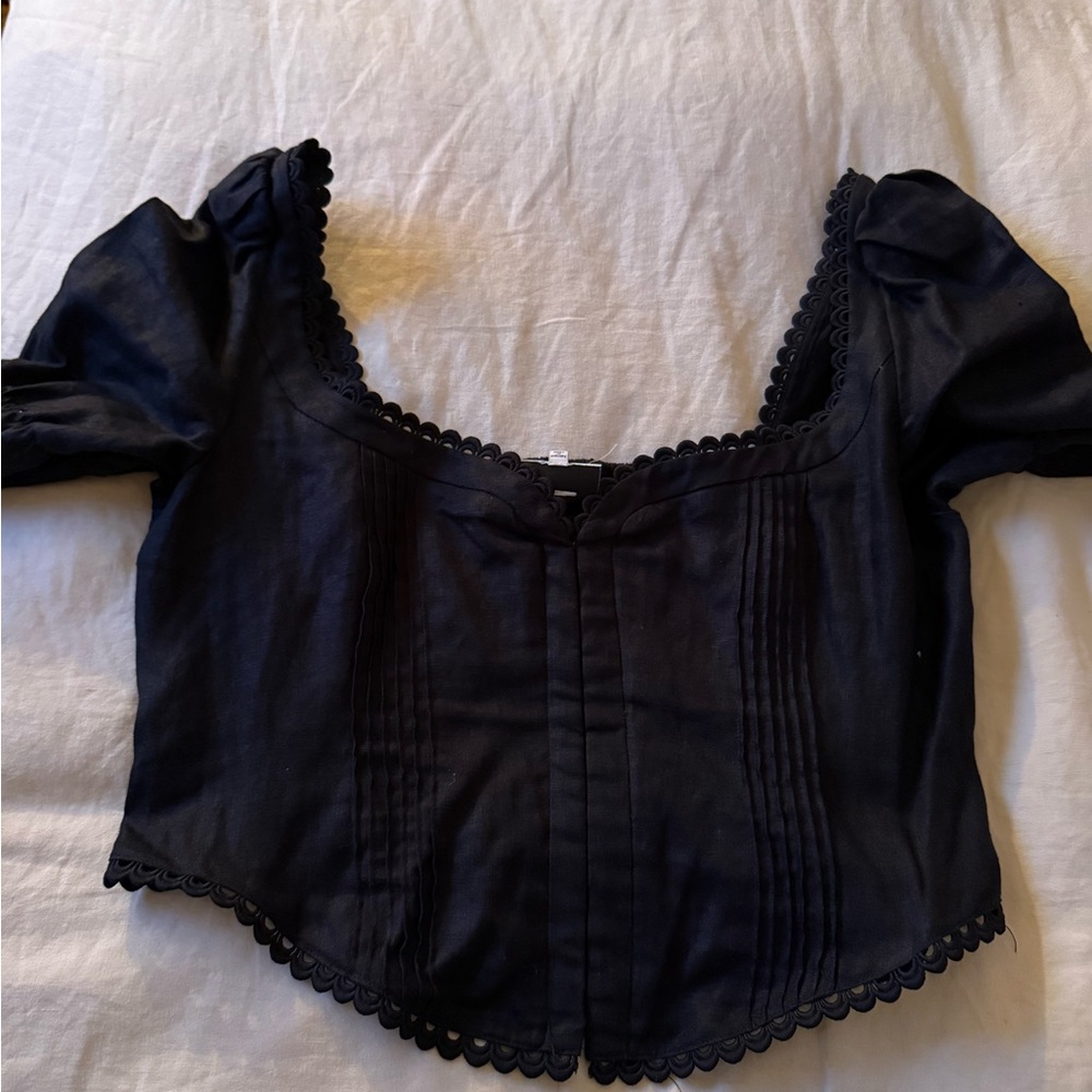 Reformation Simmie Linen Top Black - Size 12 - Picture 7 of 7